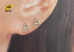 14K Solid Gold Stud Earrings, Cubic Zirconia Triangle Earrings - TGE40016