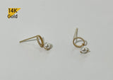 14K Solid Gold Little White Swarovski Pearl, Dangle Earrings, Tiny Earrings - TGE43002