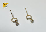 14K Solid Gold Little White Swarovski Pearl, Dangle Earrings, Tiny Earrings - TGE43002