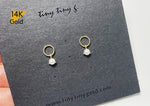 14K Solid Gold Little White Swarovski Pearl, Dangle Earrings, Tiny Earrings - TGE43002