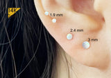 14K Solid Gold Opal Earring (Single), 1.9mm, 2.4mm, 3mm