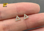 14K Solid Gold Stud Earrings, Cubic Zirconia Triangle Earrings - TGE40016