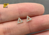 14K Solid Gold Stud Earrings, Cubic Zirconia Triangle Earrings - TGE40016