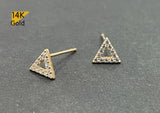 14K Solid Gold Stud Earrings, Cubic Zirconia Triangle Earrings - TGE40016