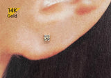 14K Solid Gold Stud Earring, Tiny Square White CZ Earring - TGE42033