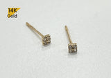 14K Solid Gold Stud Earring, Tiny Square White CZ Earring - TGE42033