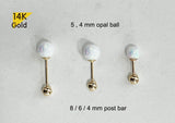 14K Solid Gold Opal Ball 4,5mm Piercing 21G, 4,6,8mm Post