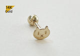 14K Solid Gold Cat End Barbell Piercing 18G, 3/16" 5mm Post Real Gold