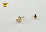 14K Solid Gold Mickey Mouse Barbell Piercing, 22G, 6mm Post, Tragus Piercing, Helix Cartilage Piercing