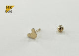 14K Solid Gold Mickey Mouse Barbell Piercing, 22G, 6mm Post, Tragus Piercing, Helix Cartilage Piercing