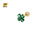 14K Solid Gold Clover Barbell Piercing, 22G, 6mm Post