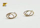 14K Solid Double Oval CZ Geometric Stud Earrings, Cubic Zirconia Earrings - TGE40023