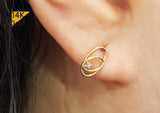 14K Solid Double Oval CZ Geometric Stud Earrings, Cubic Zirconia Earrings - TGE40023