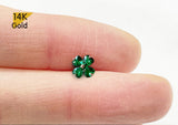 14K Solid Gold Clover Barbell Piercing, 22G, Creen CZ Cubic Zirconia 6mm Post