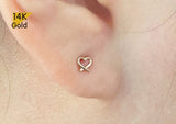 14K Solid Gold Tiny Heart End Barbell Piercing, 21G