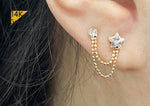 14K Solid Gold Double Chain Stud Earring - TGE43006