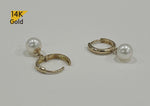 14K Solid Gold Swarovski Pearl Earrings, Hoop Rings