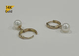 14K Solid Gold Swarovski Pearl Earrings, Hoop Rings