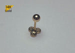 14K Solid Gold Shiny Circles Barbell Piercing, 22G, 6mm Post, Tragus Piercing, Helix Cartilage Piercing