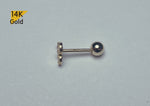 14K Solid Gold Shiny Circles Barbell Piercing, 22G, 6mm Post, Tragus Piercing, Helix Cartilage Piercing