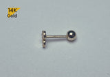 14K Solid Gold Shiny Circles Barbell Piercing, 22G, 6mm Post, Tragus Piercing, Helix Cartilage Piercing