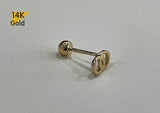 14K Solid Gold 2 Circles Barbell Piercing, 22G, 6mm Post, Tragus Piercing, Helix Cartilage Piercing