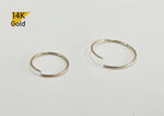 14k Solid Gold Hoop 24G, Light weight Nose ring ,Nose Hoop, Tragus Hoop