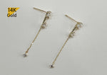 14K Solid Gold Star Cubic Zirconia Long Chain Threader Stud Earrings - TGE40014