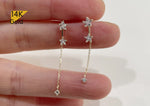 14K Solid Gold Star Cubic Zirconia Long Chain Threader Stud Earrings - TGE40014