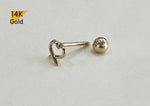 14K Solid Gold Tiny Heart End Barbell Piercing, 21G