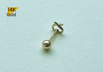 14K Solid Gold Tiny Heart End Barbell Piercing, 21G