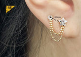 14K Solid Gold Double Chain Stud Earring - TGE43006