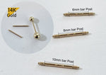 14K Solid Gold 6,8,10mm Post, Tiny Barbell ball, Screw ball back for piercing