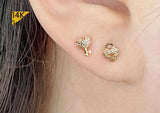 14K Solid Gold CZ Heart Padlock Heart Key Stud Earrings - TGE40026