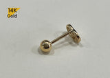 14K Solid Gold 2 Circles Barbell Piercing, 22G, 6mm Post, Tragus Piercing, Helix Cartilage Piercing