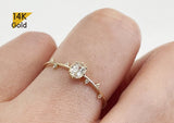 14K Solid Gold Ring, White Cubic Zirconia Ring