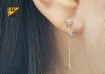 14K Solid Gold Star Cubic Zirconia Long Chain Threader Stud Earrings - TGE40014