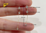 14K Solid Gold Star Cubic Zirconia Long Chain Threader Stud Earrings - TGE40014