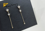 14K Solid Gold Star Cubic Zirconia Long Chain Threader Stud Earrings - TGE40014