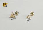 14K Solid Gold Triangle Earring End Barbell Piercing, Natural Triangle Shape