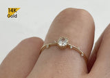 14K Solid Gold Ring, White Cubic Zirconia Ring