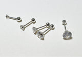 925 Sterling Silver White CZ 2,3,4,5,6, 7mm Piercing 21G 6,8mm Post Screw Back Silver CZ Stud