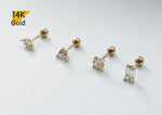 14K Solid Gold Marquise, Triangle, Rectangle, Square, Cubic Zirconia Ball Stud End Barbell Piercing, 22G