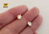 14K Solid Gold Monstera Plant Leaf Stud Earrings, Tropical Leaf Studs - TGE40018