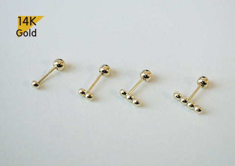 14K Solid Gold Tiny Hemisphere Ball Stud End Barbell Piercing, 21G - TGP4502