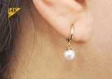 14K Solid Gold Swarovski Pearl Earrings, Hoop Rings