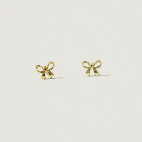 10K Solid Gold Tiny Butterfly Knot Stud Earrings, Ribbon Real Gold - TGE045