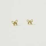 10K Solid Gold Tiny Butterfly Knot Stud Earrings, Ribbon Real Gold - TGE045