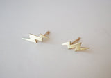 10K Solid Gold Double Lightning Bolt, Lightning Strike Stud Earrings