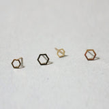 10K Solid Gold Tiny Line Hexagon Stud Earrings, Geometric - TGE059